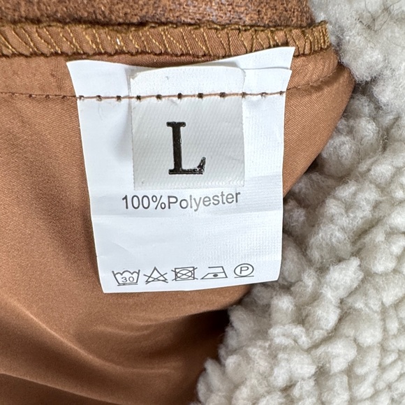 Women’s Oversized Sherpa-Lined Faux Suede Vest - Brown - Picture 6 of 7